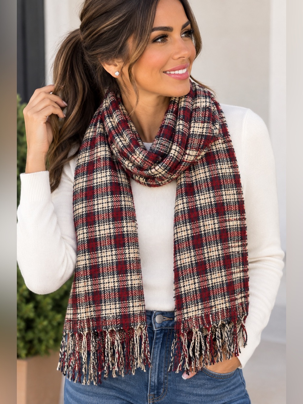 J.Crew Factory Plaid Fringe Scarf or Shawl